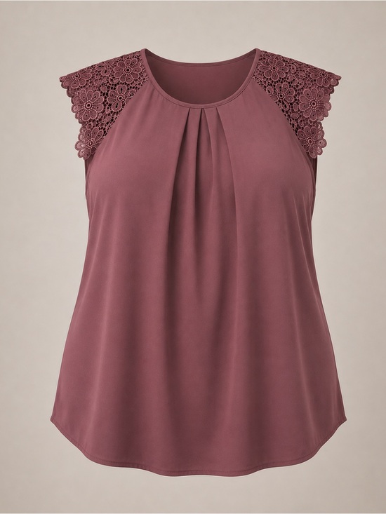 Philosophy Tops - Philosophy Woman 2X Mauve Lace Shoulder Pleated Blouse Plus Size